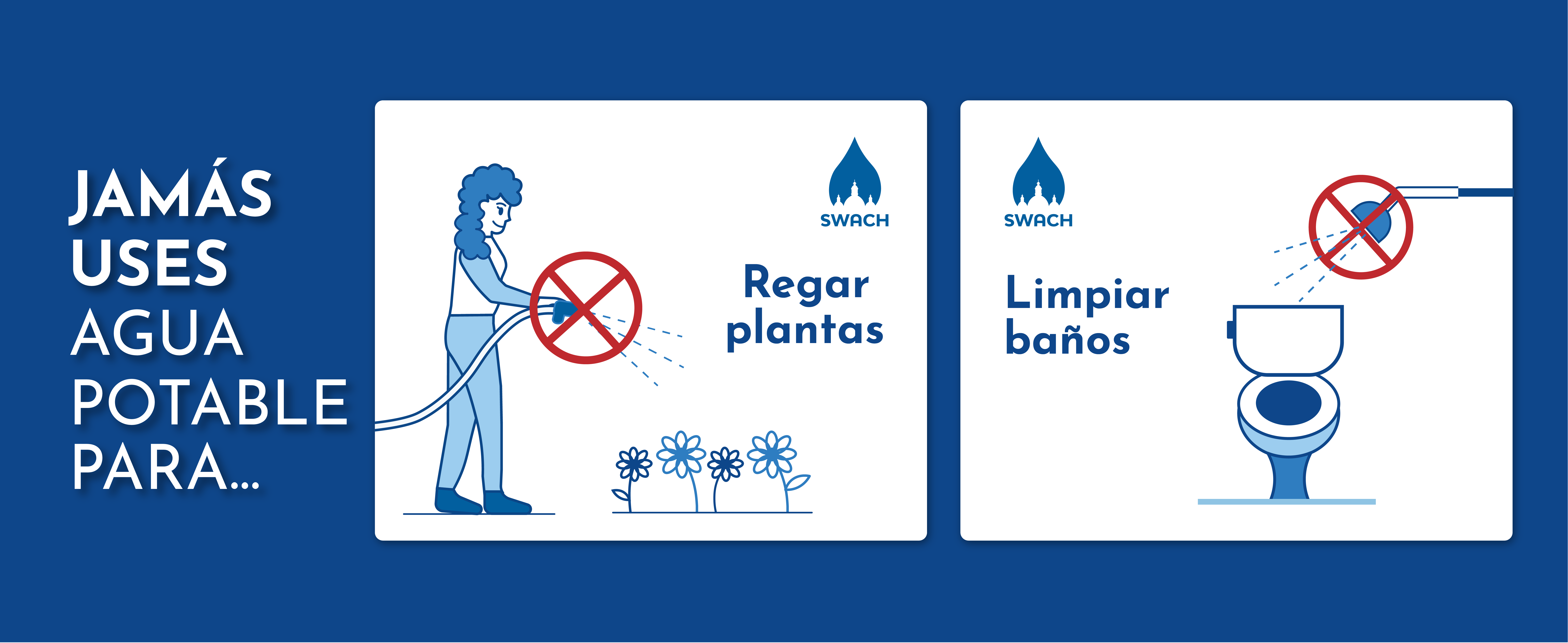 Jamás usar agua potable para regar las plantas ni para limpiar los baños