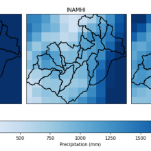 Lluvia anual promedio en la Cuenca del Paute (1981-2015) en tres diferentes productos de observaciones